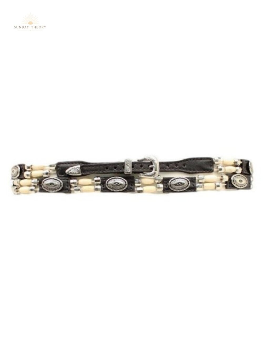 Genuine Leather Hatband with Bone Beads and Silver Conchos Western Cowboy